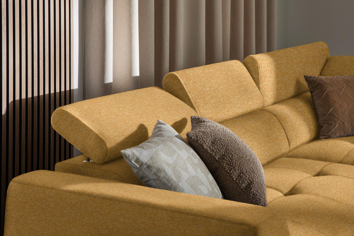 ECKSOFA in Chenille Currygelb  - Currygelb/Schwarz, Design, Kunststoff/Textil (284/205cm) - MID.YOU