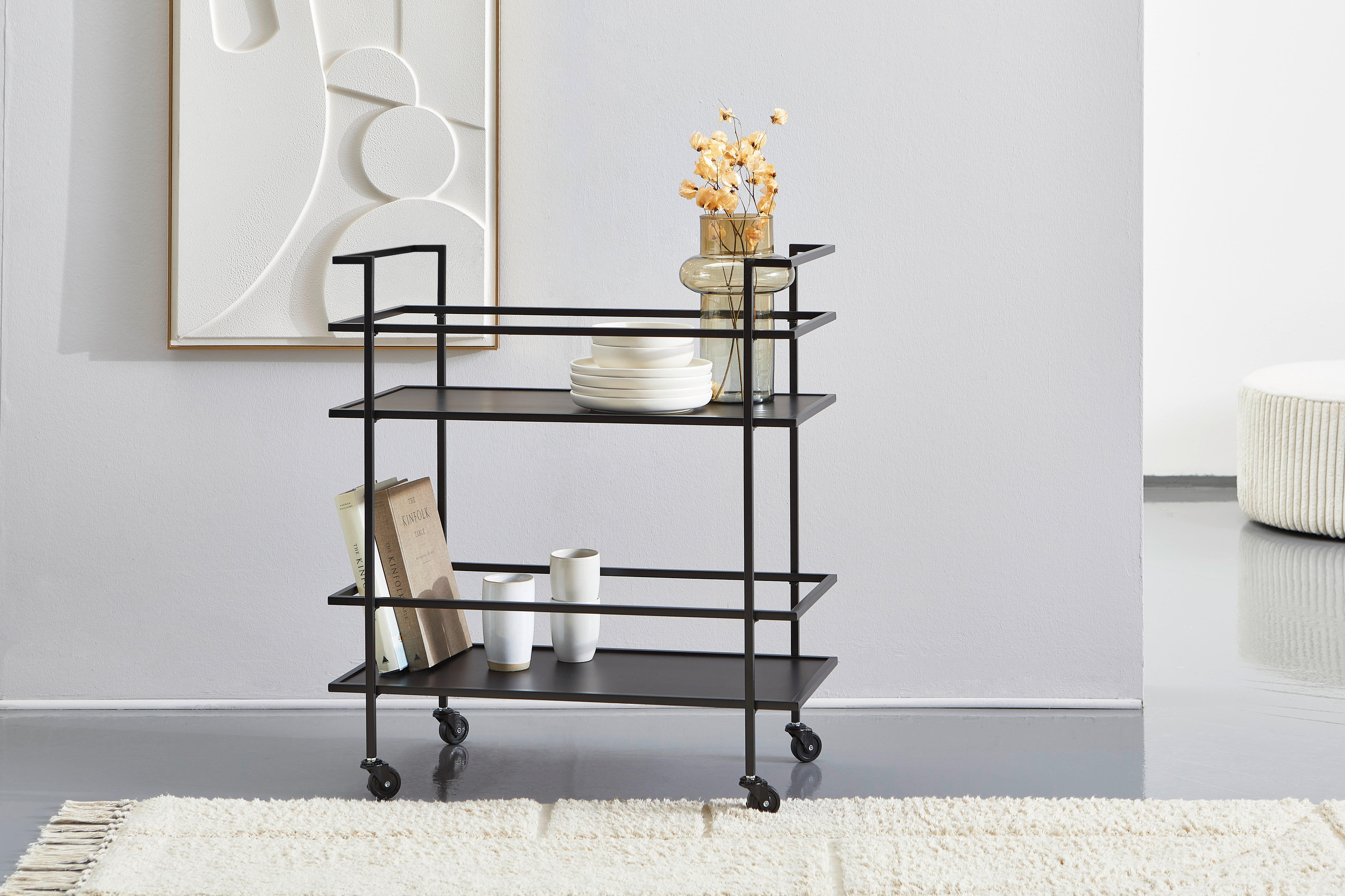 SERVIERWAGEN Schwarz  - Schwarz, Design, Holzwerkstoff/Metall (74/85/38cm) - MID.YOU
