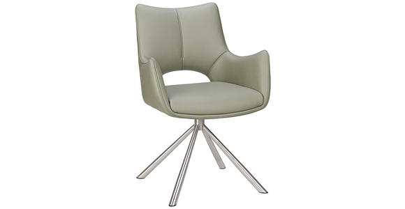 ARMLEHNSTUHL  Sitzfläche 360° drehbar, inklusive Armlehnen Mikrofaser  - Edelstahlfarben/Grün, Design, Textil/Metall (59/88,5/62cm) - Carryhome
