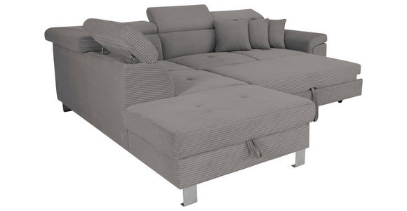 ECKSOFA inkl. Funktionen Dunkelgrau Cord  - Dunkelgrau/Silberfarben, Design, Textil/Metall (226/257cm) - Xora