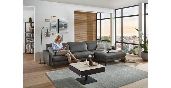 ECKSOFA Anthrazit Echtleder Kopfteilverstellung  - Anthrazit/Schwarz, Design, Leder/Metall (323/179cm) - Dieter Knoll