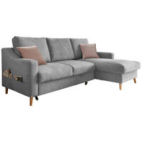 ECKSOFA Mikrofaser Grau  - Dunkelrosa/Naturfarben, Design, Holz/Textil (228/150cm) - MID.YOU