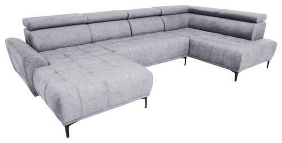 WOHNLANDSCHAFT in Velours Hellgrau  - Hellgrau/Schwarz, Design, Textil/Metall (172/340/191cm) - Stylife