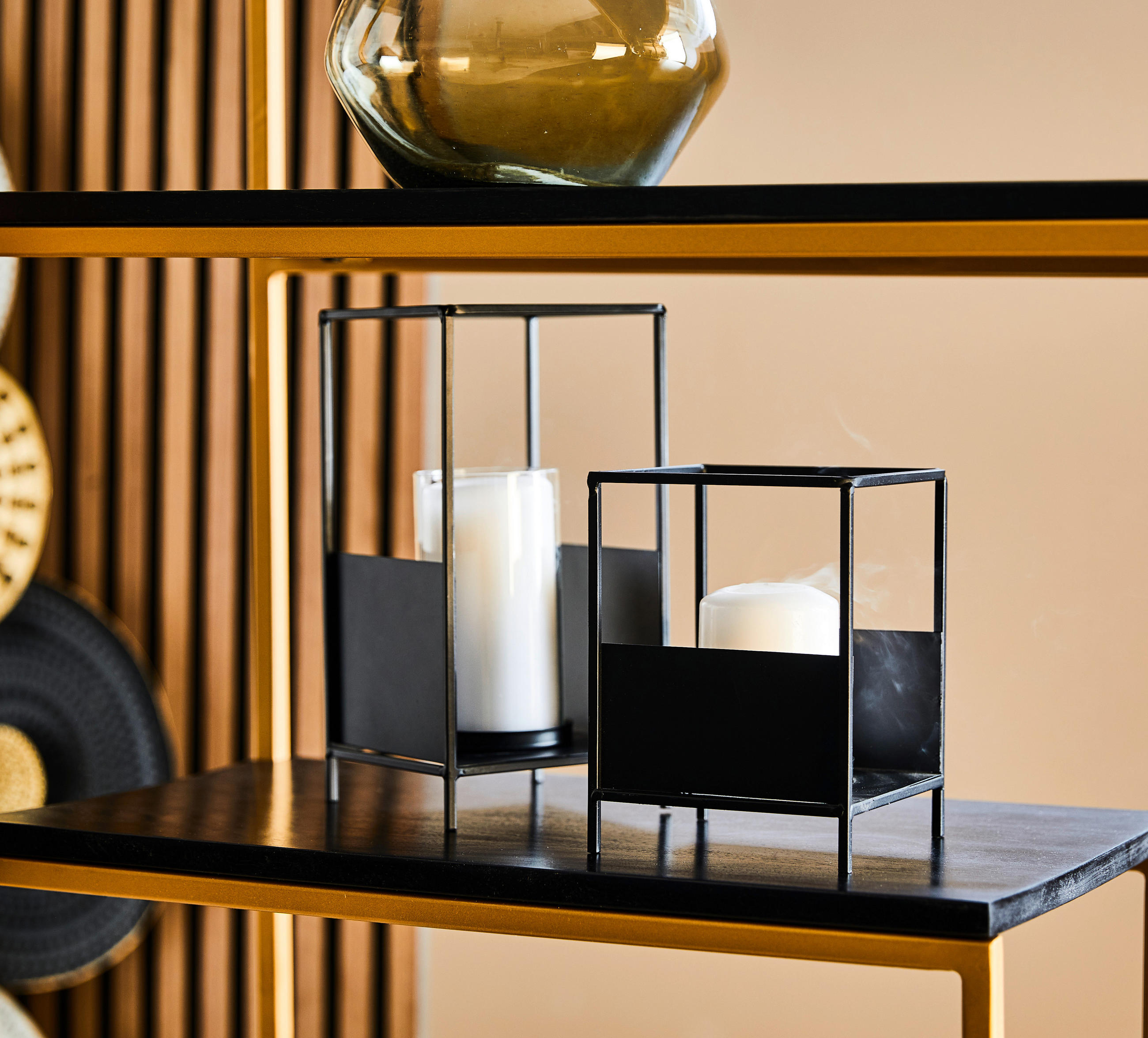 WINDLICHT Klar, Schwarz - Klar/Schwarz, Trend, Glas/Metall (13/25,5/13cm) - Ambia Home