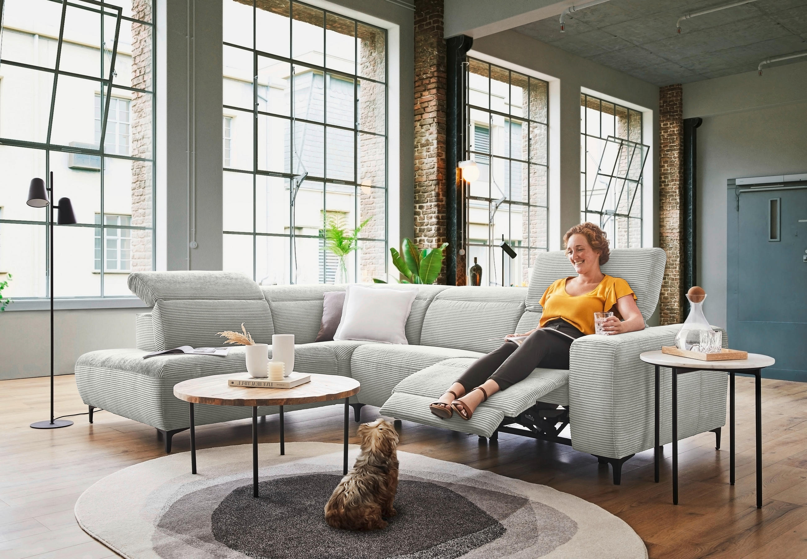 ECKSOFA in Cord Hellgrau  - Hellgrau/Schwarz, Design, Textil (223/290cm) - Pure Home Lifestyle