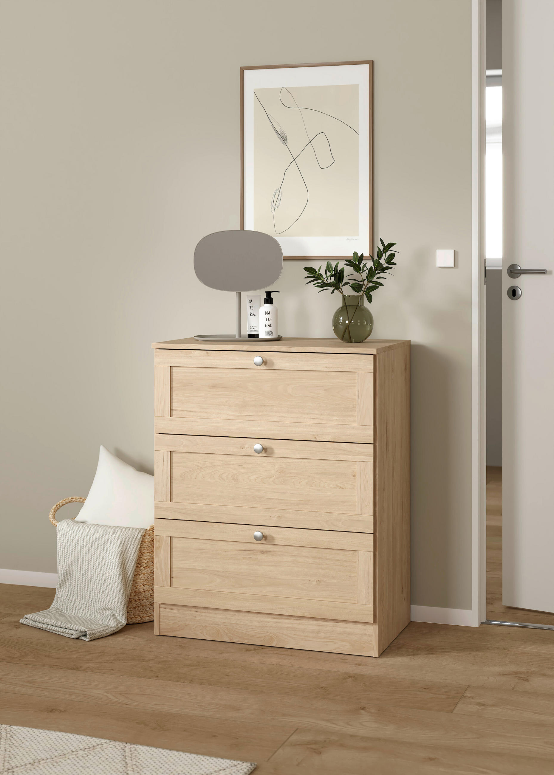 KOMMODE  in 70,2/88,95/41,5 cm  - Eichefarben/Silberfarben, MODERN, Holzwerkstoff/Metall (70,2/88,95/41,5cm) - MID.YOU