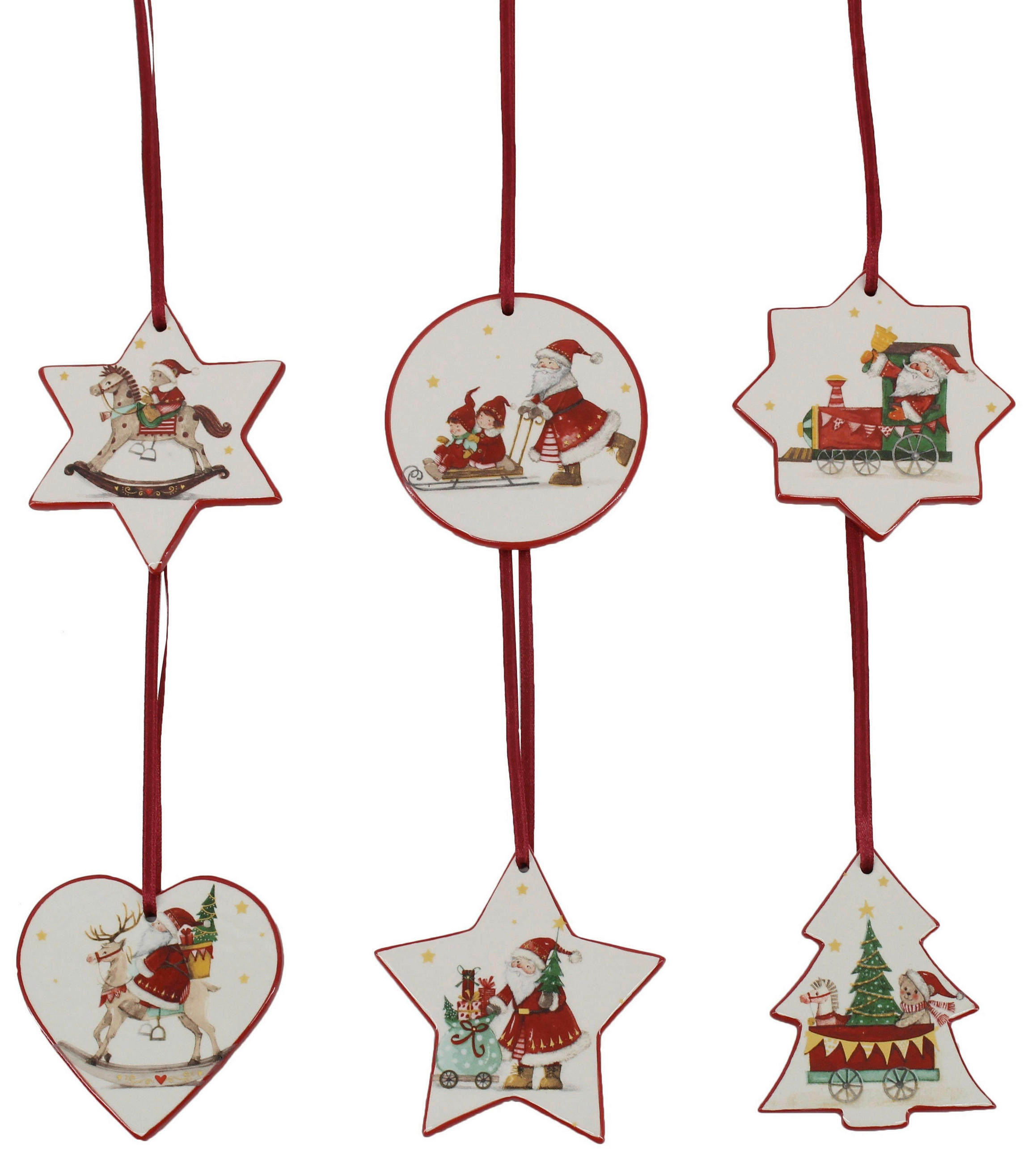 FÜGGŐDÍSZ - piros/fehér, Trend, textil/kerámia (7cm) - X-Mas