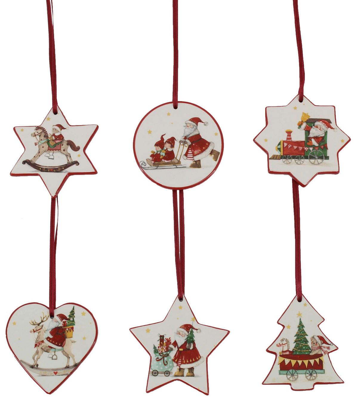 FÜGGŐDÍSZ - piros/fehér, Trend, textil/kerámia (7cm) - X-Mas