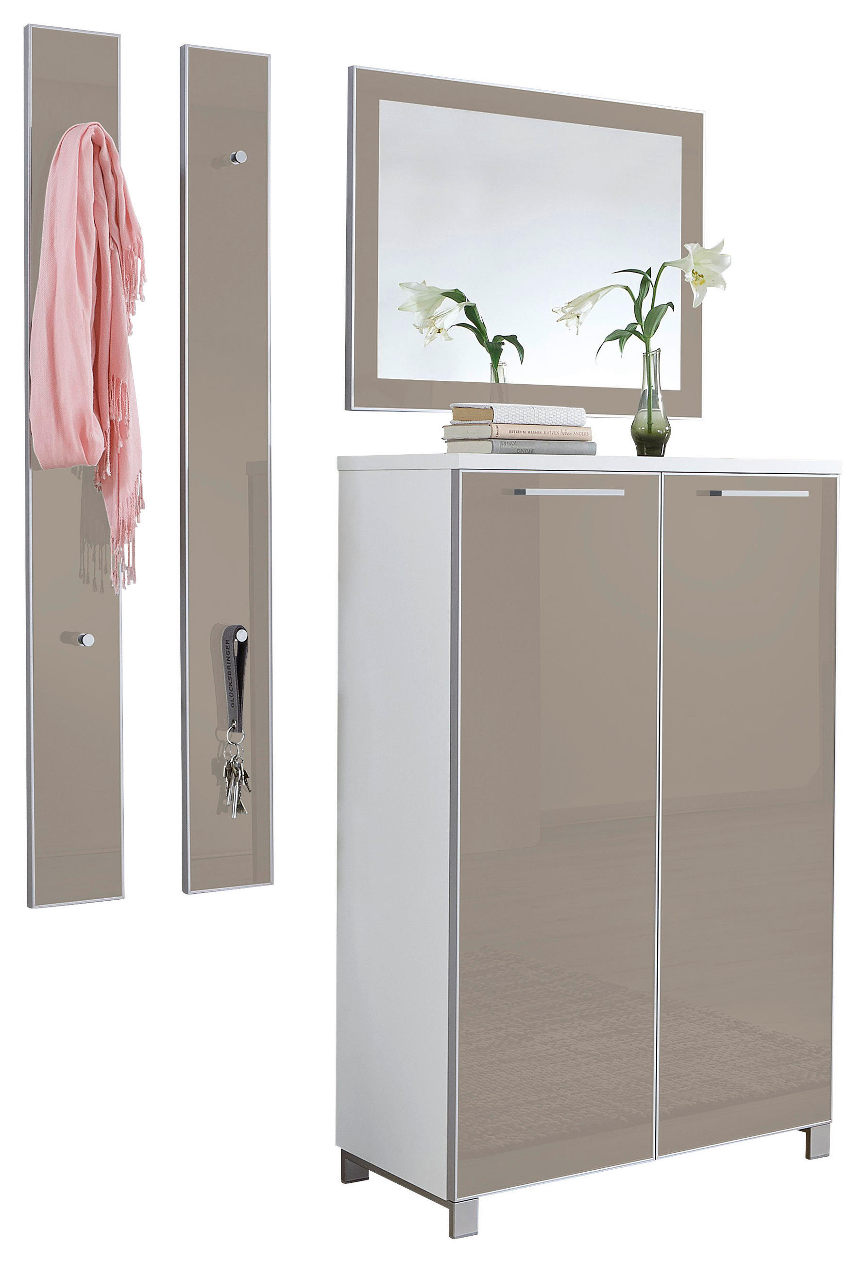 GARDEROBE 4-teilig in 135/195/37 cm - Taupe/Weiß, Design, Glas/Holzwerkstoff (135/195/37cm)