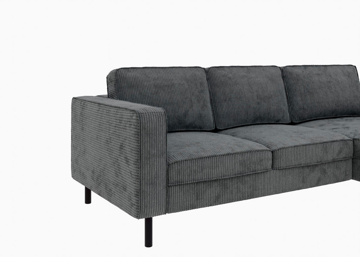 ECKSCHLAFSOFA WATKINS  mit Schlafen auf Sitzhöhe, Rücken echt, Armteil links, Armteil rechts Cord Dunkelgrau  - Dunkelgrau/Schwarz, MODERN, Textil/Metall (232/161cm) - Trendmanufaktur