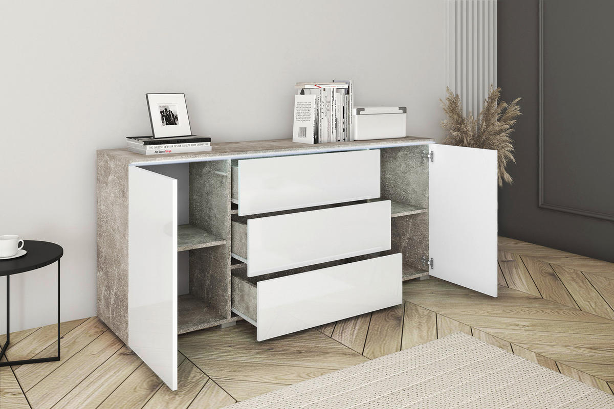 SIDEBOARD Vera  in 150/67,9/39,5 cm  - Weiß Hochglanz/Grau, LIFESTYLE, Holzwerkstoff/Kunststoff (150/67,9/39,5cm) - P & B