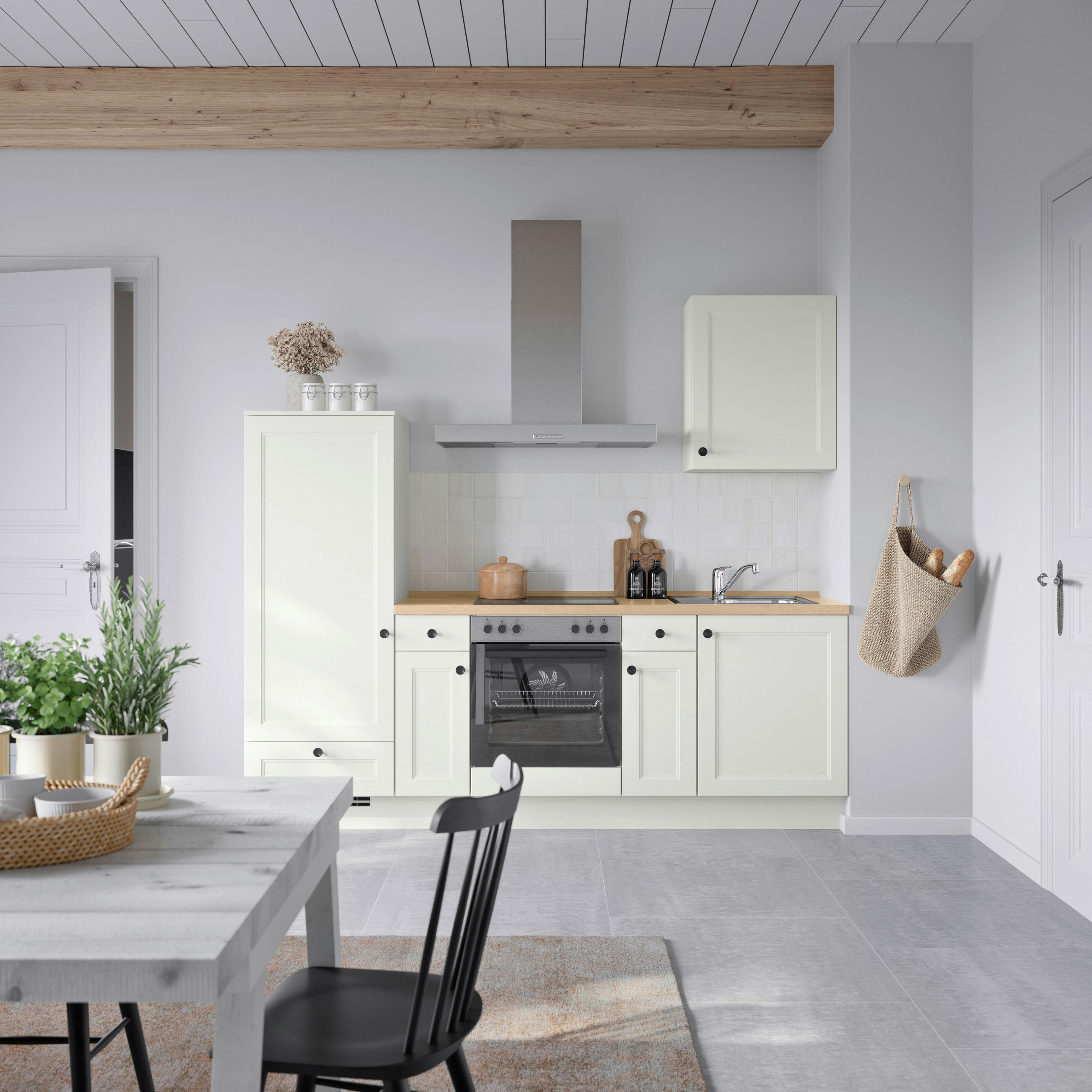 KÜCHENBLOCK Cascada 240 cm  in Weiß, Eichefarben  - Eichefarben/Schwarz, MODERN, Holzwerkstoff/Metall (240cm) - Nobilia