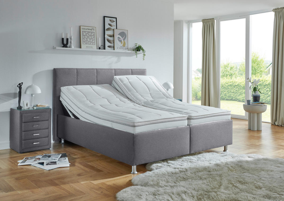 POLSTERBETT 160/200 cm,  in Grau, Matratze, gepolstertes Kopfteil, Lattenrost, Bettkasten, H2 + H3 = mittel + fest  - Alufarben/Weiß, KONVENTIONELL, Holz/Holzwerkstoff (160/200cm) - Beldomo - Sleep