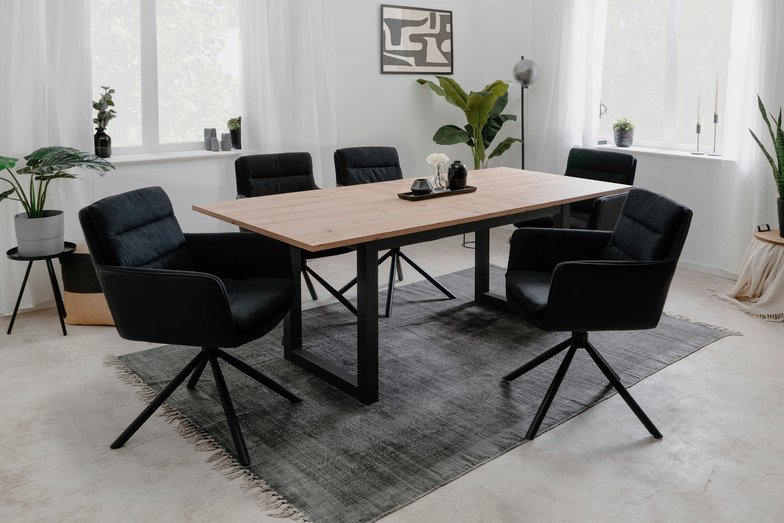 Thumbnail - Mid.you Armlehnstuhl Logan, Anthrazit, Schwarz, Metall, Textil, 59x88x63 cm, Sitzfläche 360° drehbar, Esszimmer, Stühle,...