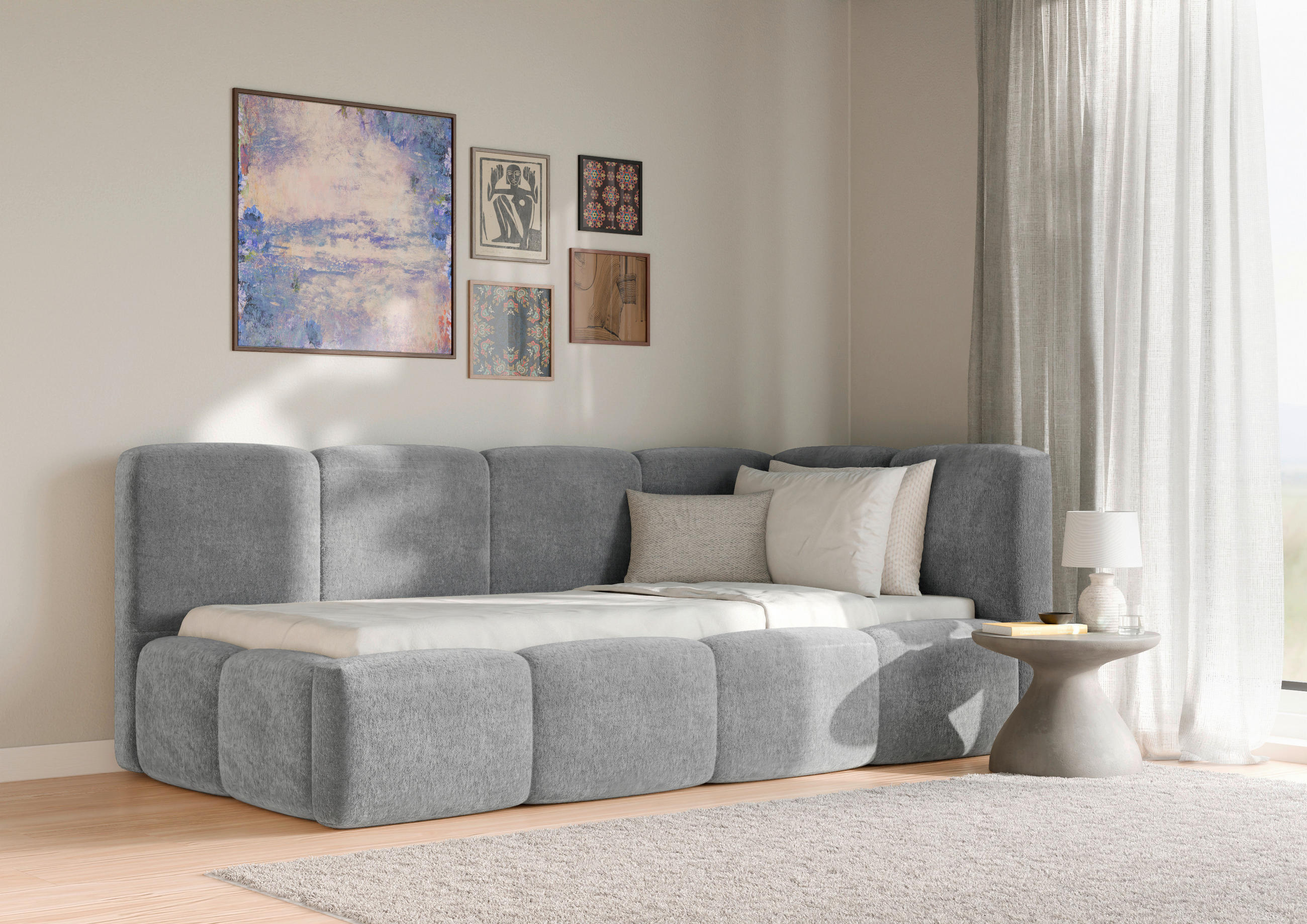 POLSTERBETT 90/200 cm,  in Silberfarben, Lattenrost, Bettkasten,  - Silberfarben/Schwarz, Design, Holz/Textil (90/200cm) - Chameo