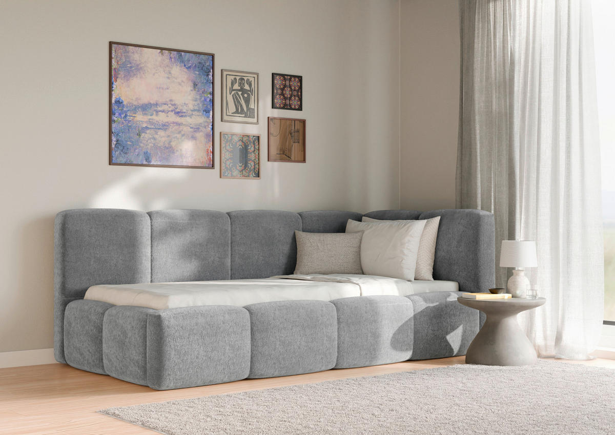 POLSTERBETT 90/200 cm,  in Silberfarben, Lattenrost, Bettkasten,  - Silberfarben/Schwarz, Design, Holz/Textil (90/200cm) - Chameo