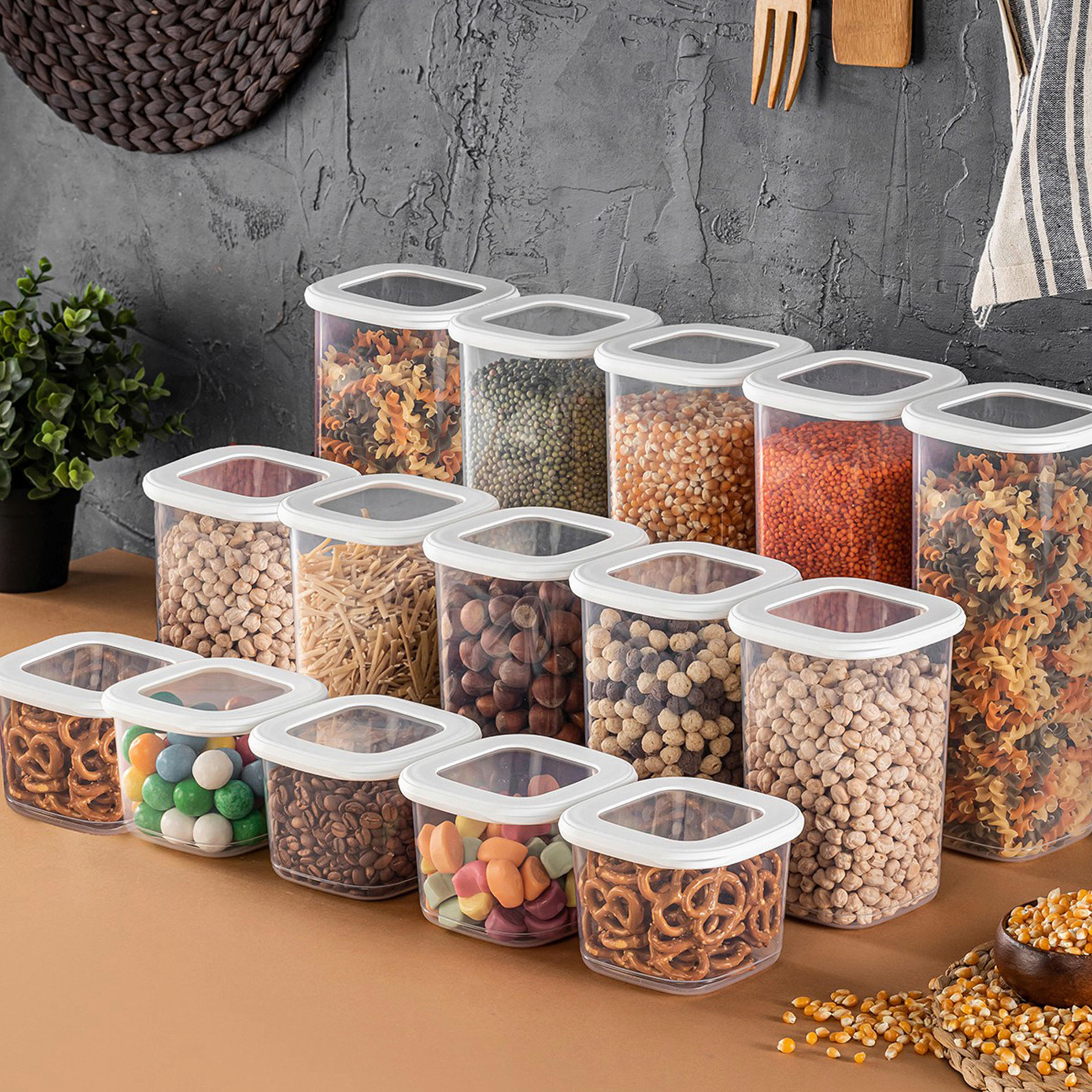 VORRATSDOSENSET 15-teilig  - Transparent/Weiß, Basics, Kunststoff (10/10/9,5cm) - P & B