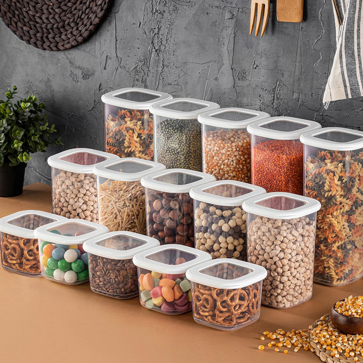 VORRATSDOSENSET 15-teilig  - Transparent/Weiß, Basics, Kunststoff (10/10/9,5cm) - P & B