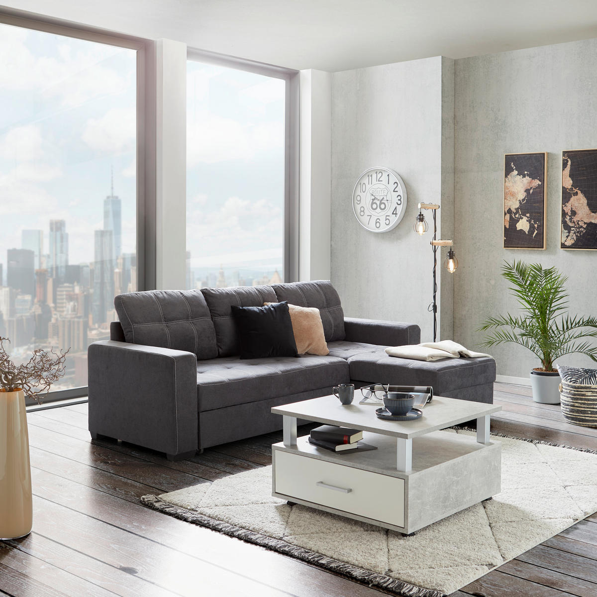 ECKSOFA in Mikrofaser Dunkelgrau  - Weiss/Dunkelgrau, Design, Kunststoff/Textil (240/160cm) - Livetastic
