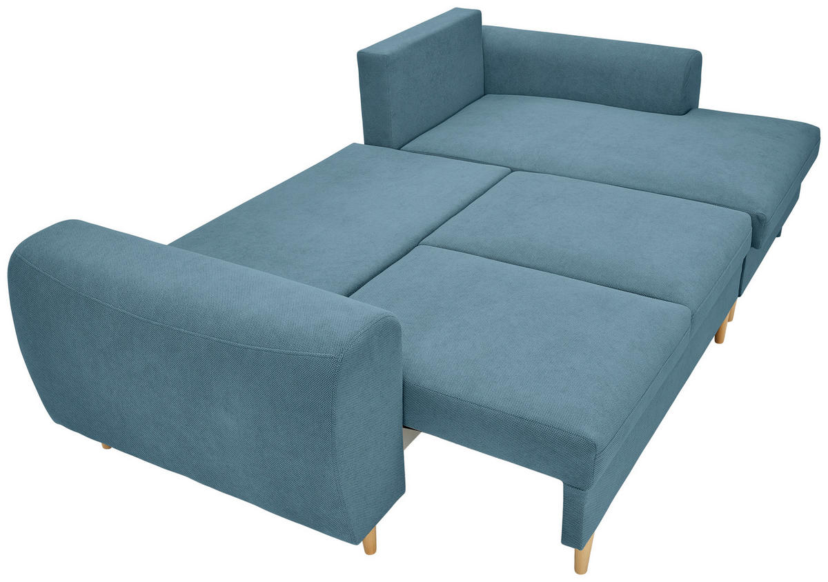 ECKSOFA in Webstoff Blau  - Blau/Naturfarben, Konventionell, Holz/Textil (250/145cm) - MID.YOU