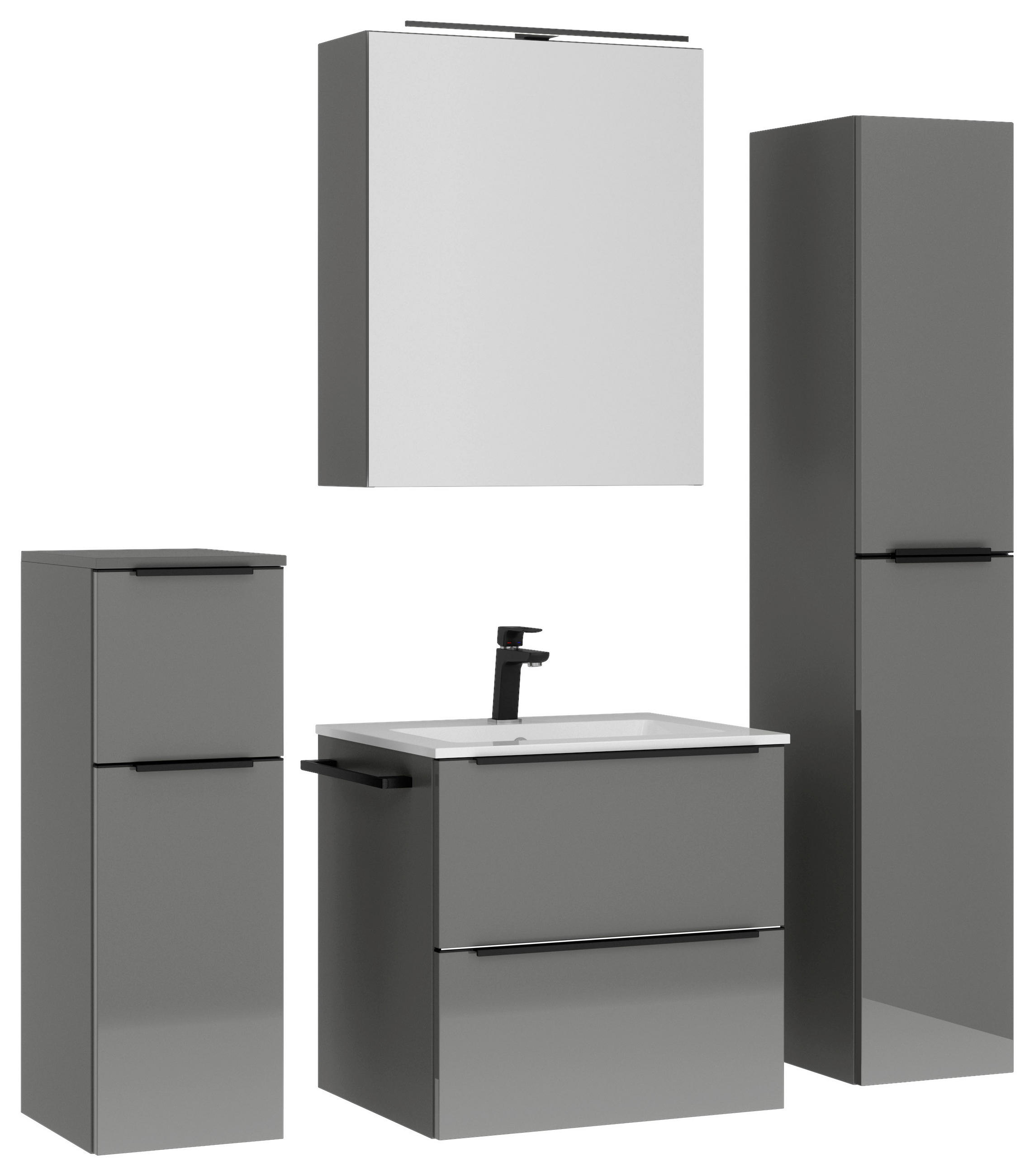 BADEZIMMER 5-teilig  in 121 cm  - Schieferfarben/Edelstahlfarben, MODERN, Holzwerkstoff/Stein (121cm) - Nobilia