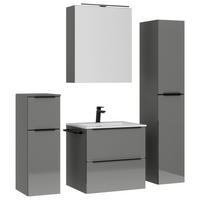 BADEZIMMER 5-teilig  in 121 cm  - Schieferfarben/Edelstahlfarben, MODERN, Holzwerkstoff/Stein (121cm) - Nobilia