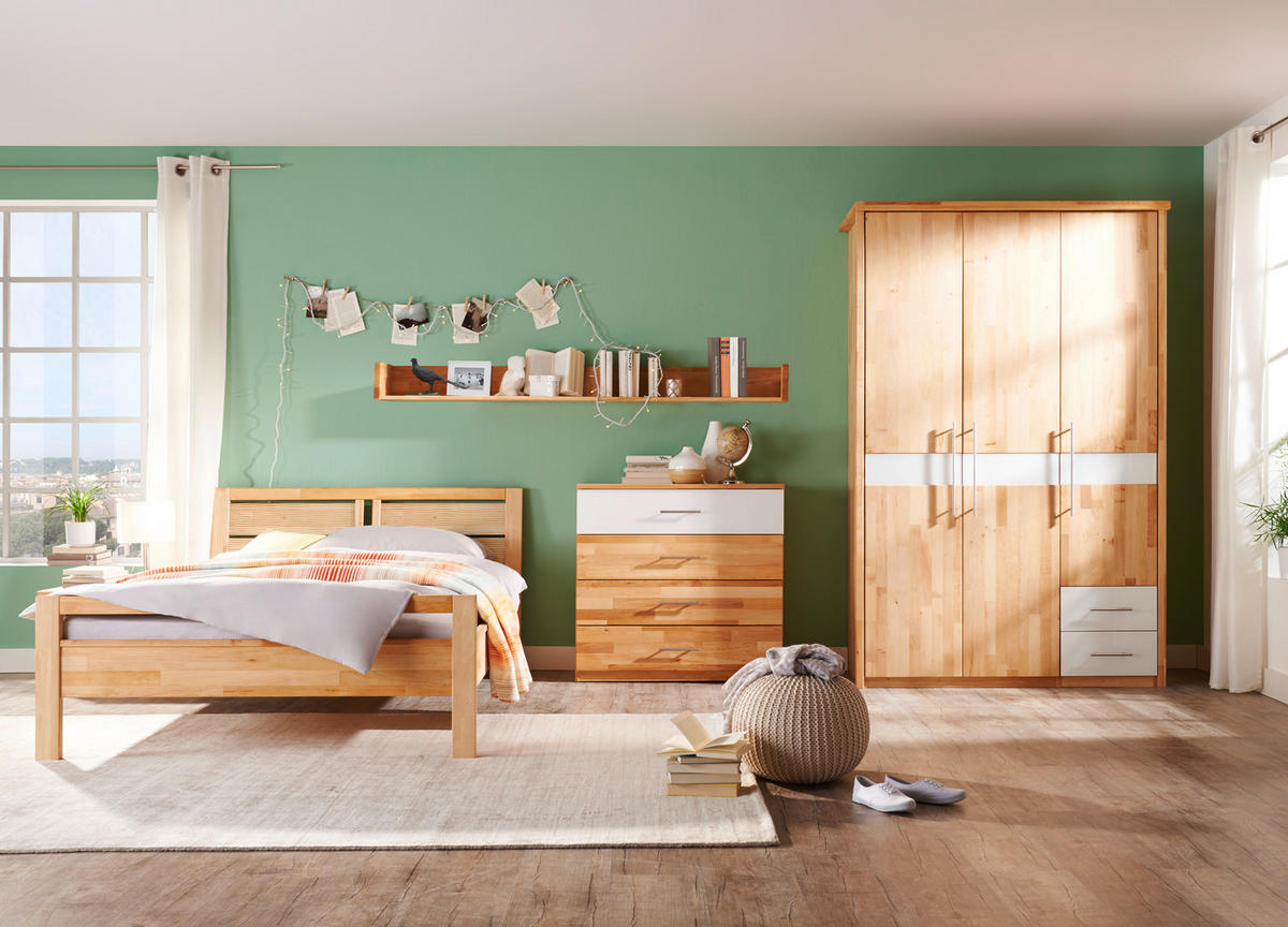 BETT 140/200 cm  in Weiss, Erlefarben   - Weiss/Erlefarben, Natur, Glas/Holz (140/200cm) - Linea Natura