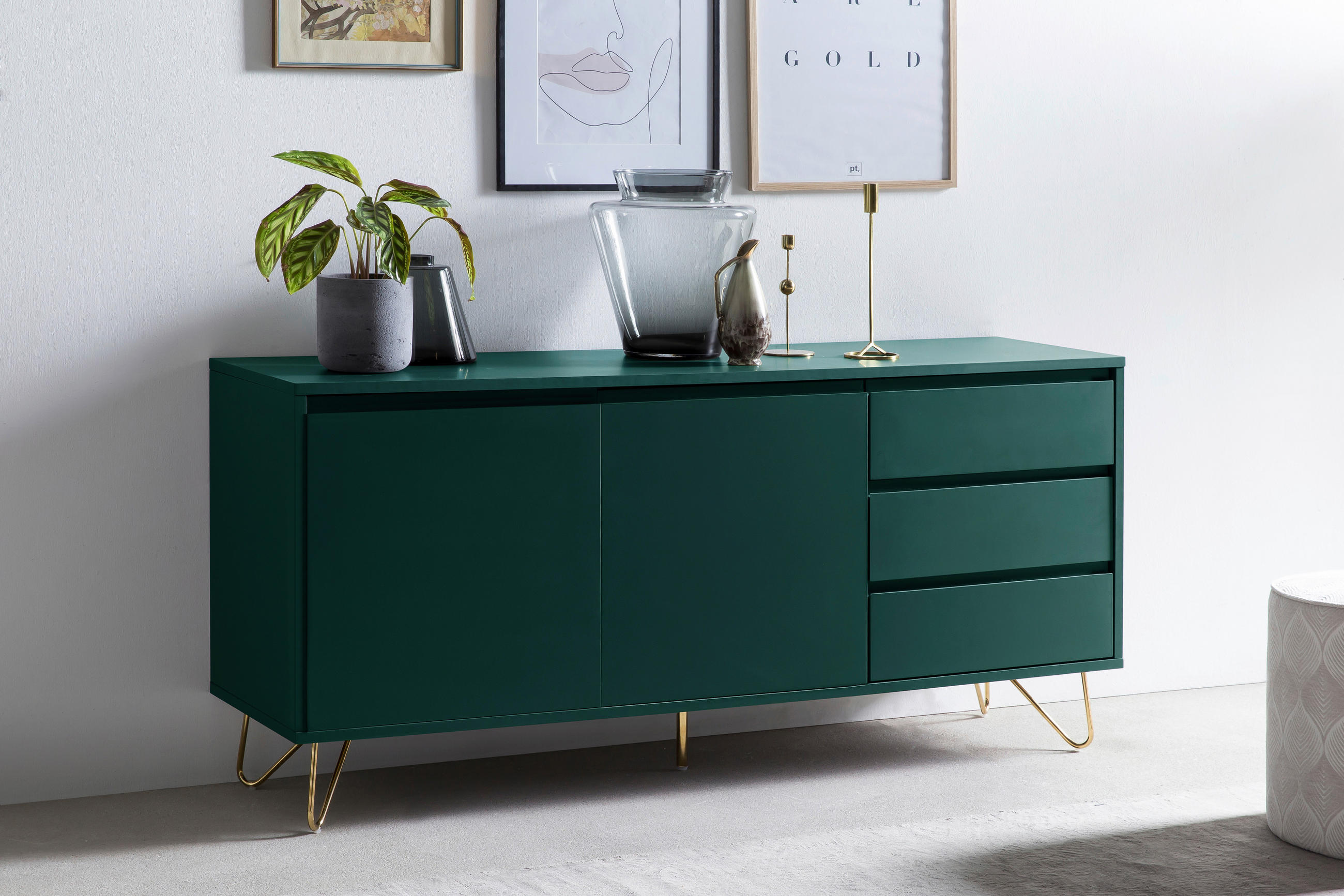 SIDEBOARD in 150/70/40 cm - Messingfarben/Grün, Design, Holzwerkstoff/Metall (150/70/40cm) - Livetastic
