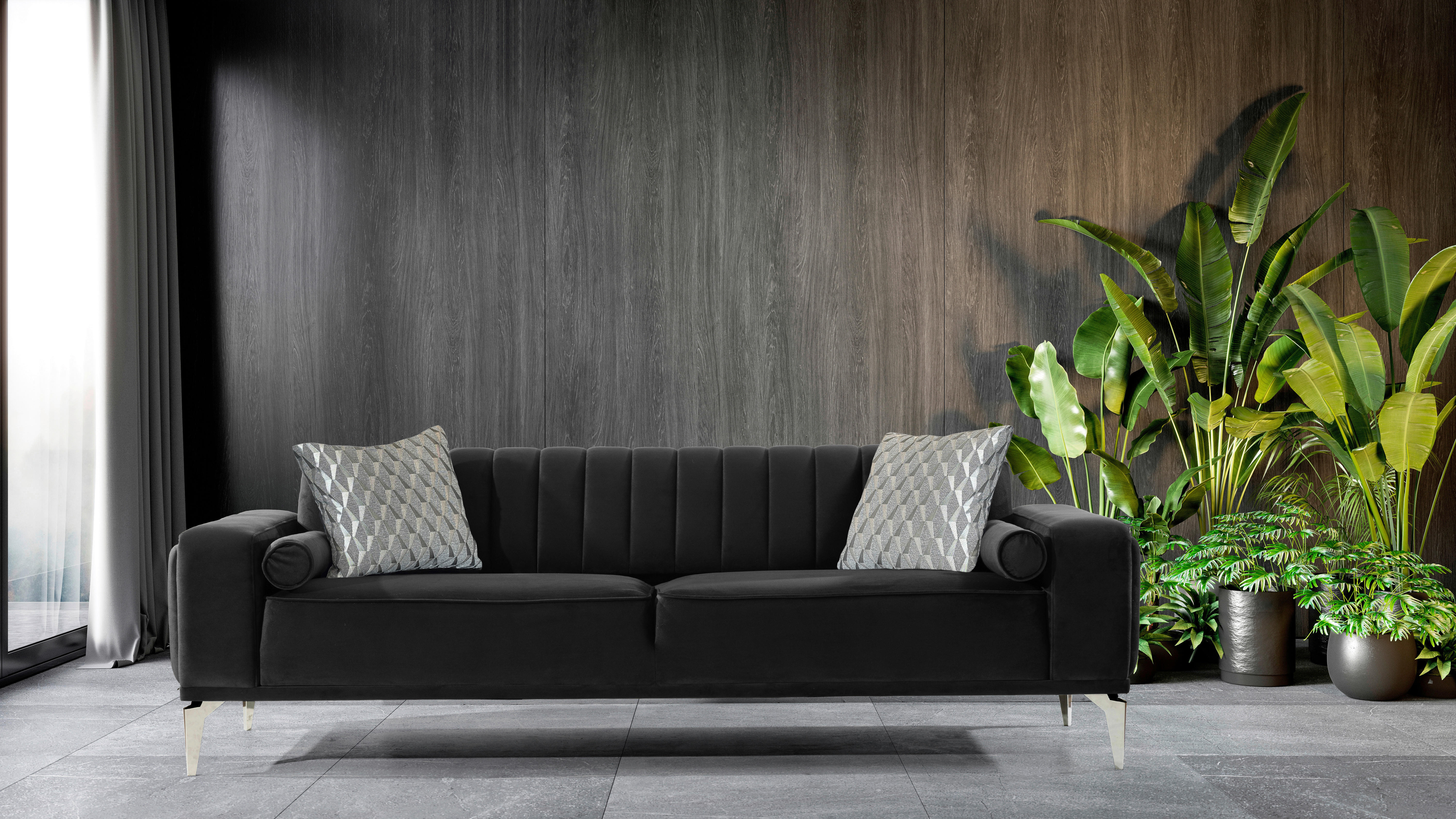3-SITZER-SOFA in Samt Schwarz  - Alufarben/Schwarz, Design, Kunststoff/Textil (236/77/87cm) - Livetastic