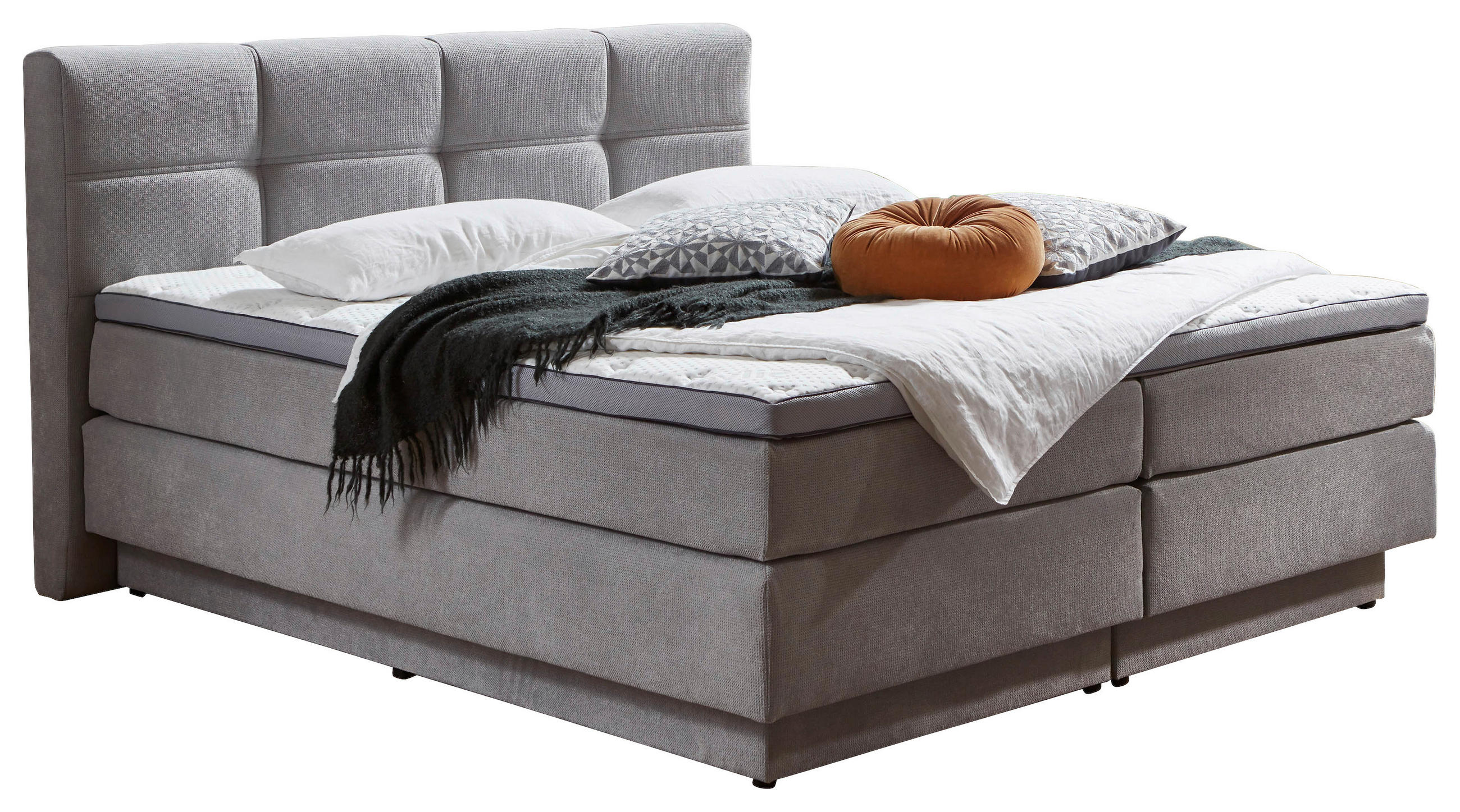 BOXSPRINGBETT 180/200 cm  in Hellgrau  - Hellgrau/Schwarz, KONVENTIONELL, Kunststoff/Textil (180/200cm) - Carryhome
