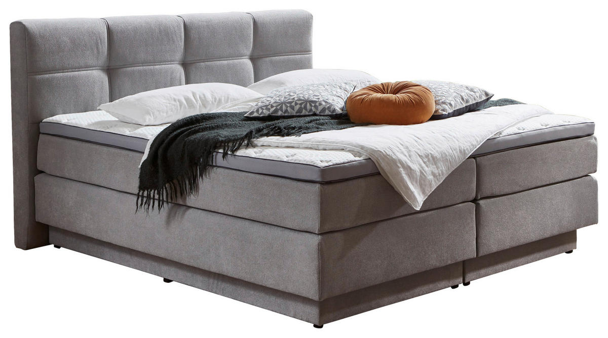 BOXSPRINGBETT 180/200 cm  in Hellgrau  - Hellgrau/Schwarz, KONVENTIONELL, Kunststoff/Textil (180/200cm) - Carryhome