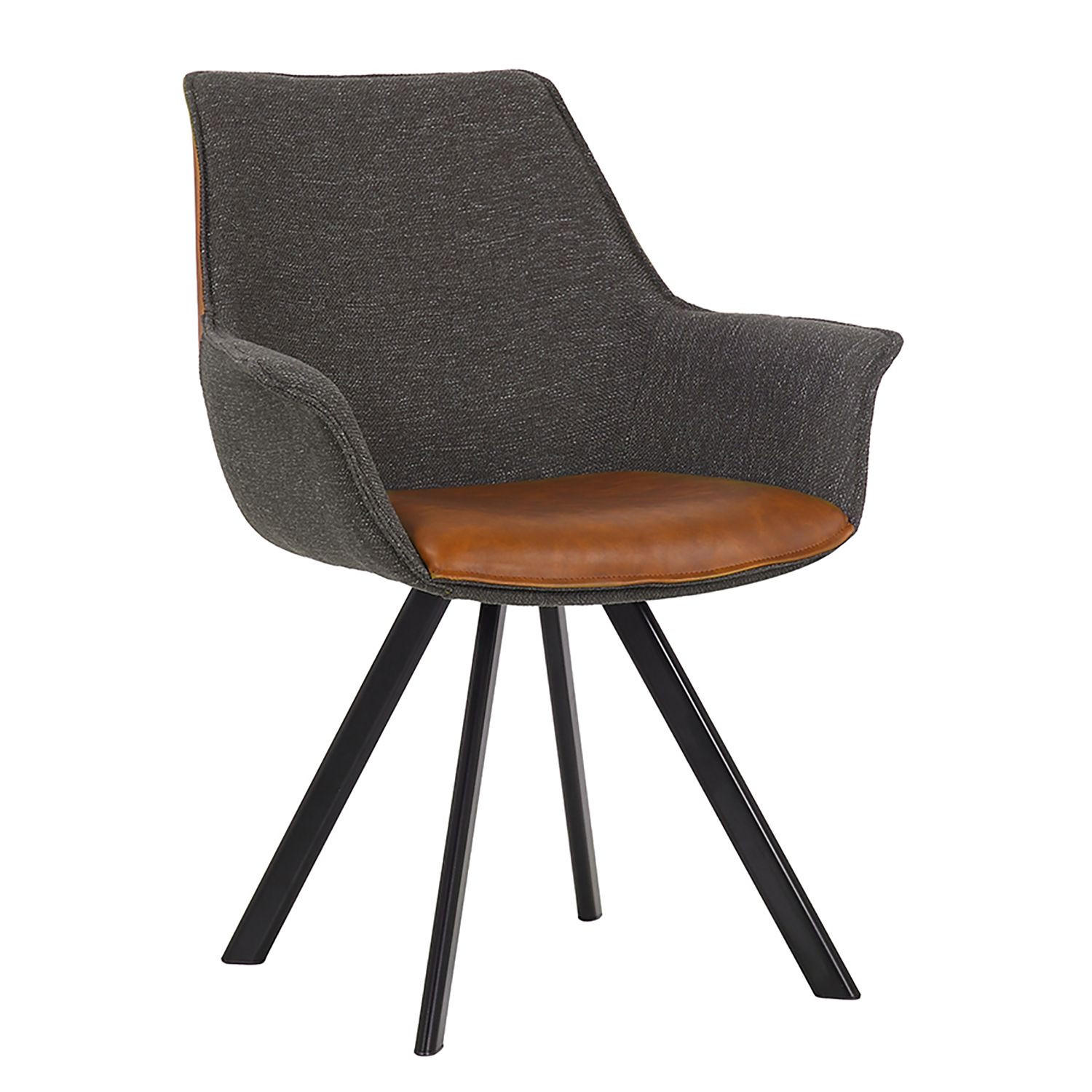 ARMLEHNSTUHL  in Eisen Lederlook, Leinenoptik  - Dunkelgrau/Schwarz, MODERN, Textil/Metall (65/87/65cm) - home24