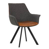 ARMLEHNSTUHL  in Eisen Lederlook, Leinenoptik  - Dunkelgrau/Schwarz, MODERN, Textil/Metall (65/87/65cm) - home24