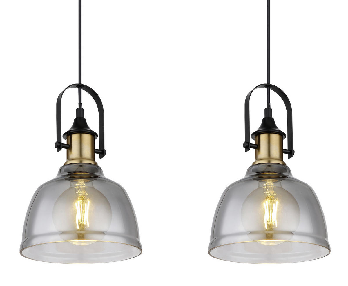 HÄNGELEUCHTE 15558-3H 83,5/20 cm   - Messingfarben/Schwarz, Design, Glas/Metall (83,5/20cm) - Globo