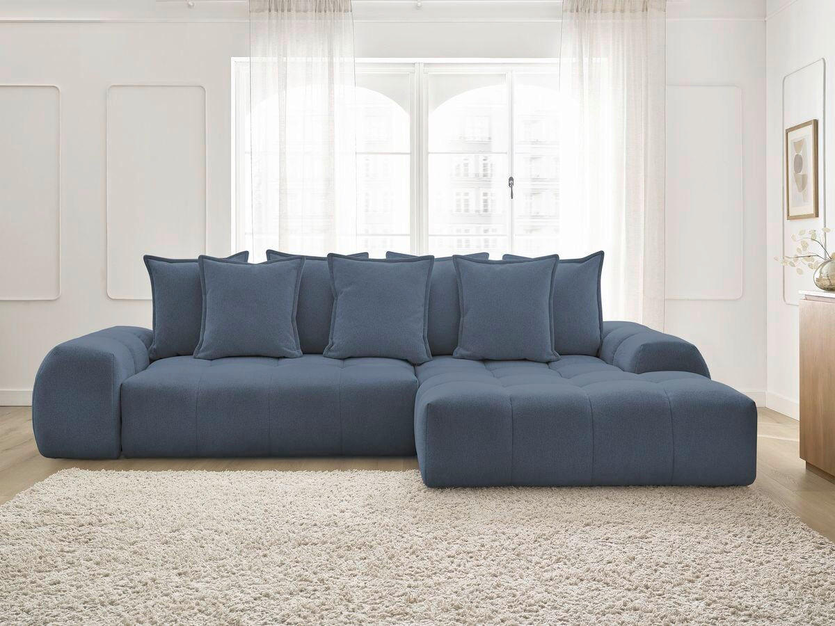 ECKSCHLAFSOFA EVEREST  mit Rücken echt, Armteil links, Armteil rechts Flachgewebe Dunkelblau  - Schwarz/Dunkelblau, MODERN, Kunststoff/Textil (318/180cm) - Livetastic
