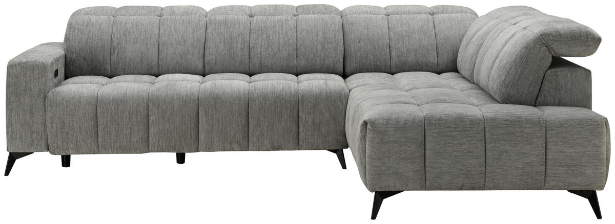 ECKSOFA inkl. Funktionen Dunkelgrau Chenille  - Dunkelgrau/Schwarz, Design, Textil/Metall (293/214cm) - Xora