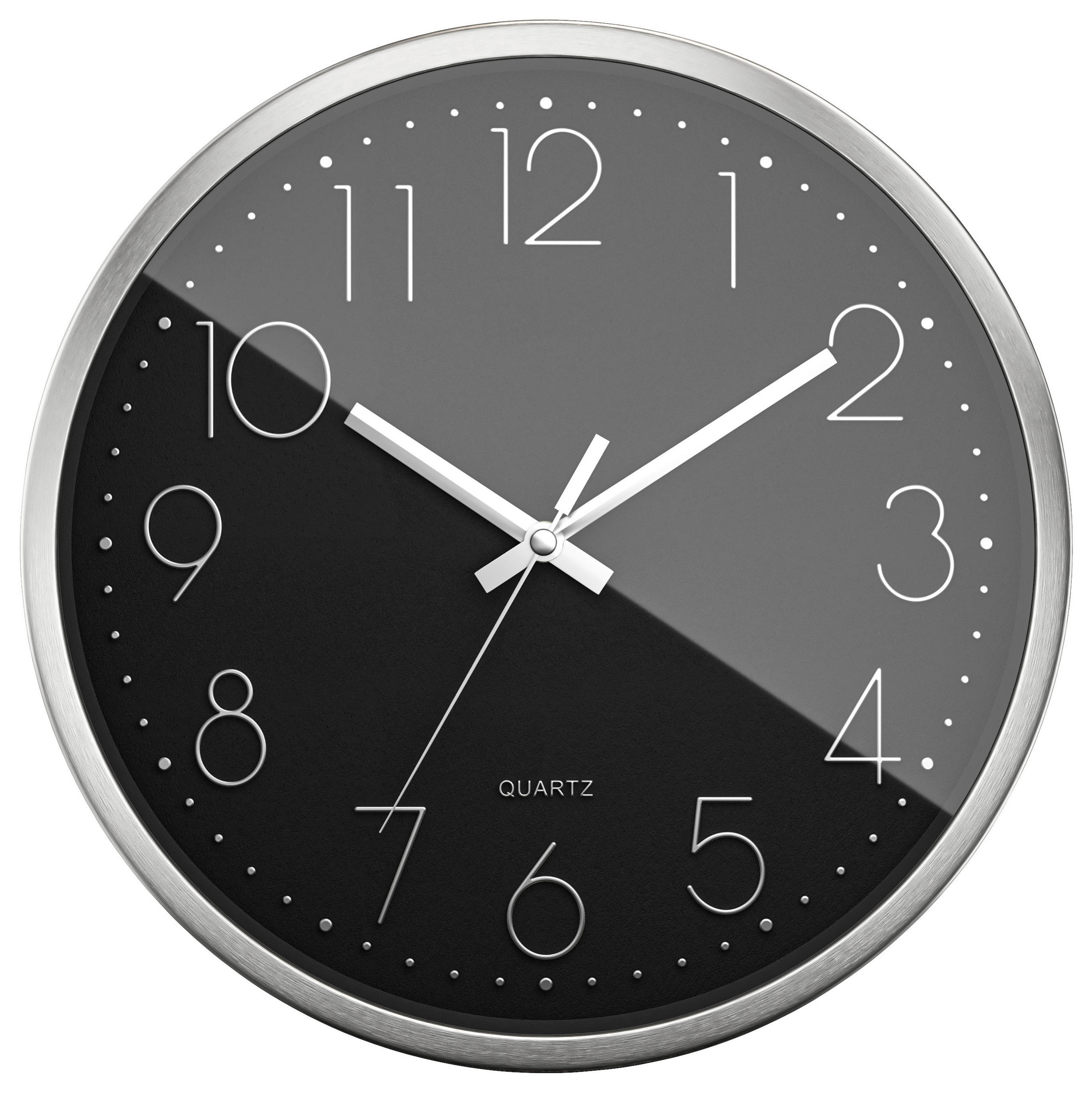 WANDUHR  Schwarz, Silberfarben 30 cm  - Silberfarben/Schwarz, Basics, Metall (30cm)