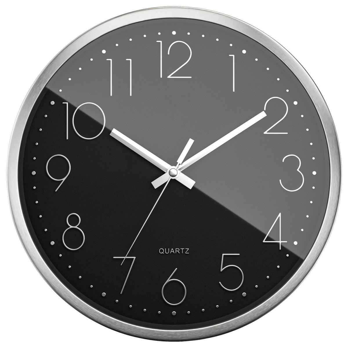 WANDUHR  Schwarz, Silberfarben 30 cm  - Silberfarben/Schwarz, Basics, Metall (30cm)