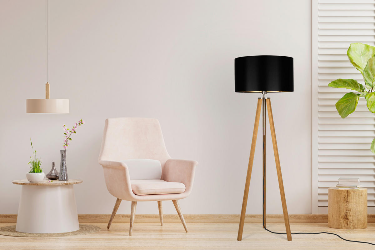 STEHLEUCHTE Skandinavisch 50/150/50 cm  - Eichefarben/Goldfarben, MODERN, Naturmaterialien/Holz (50/150/50cm)