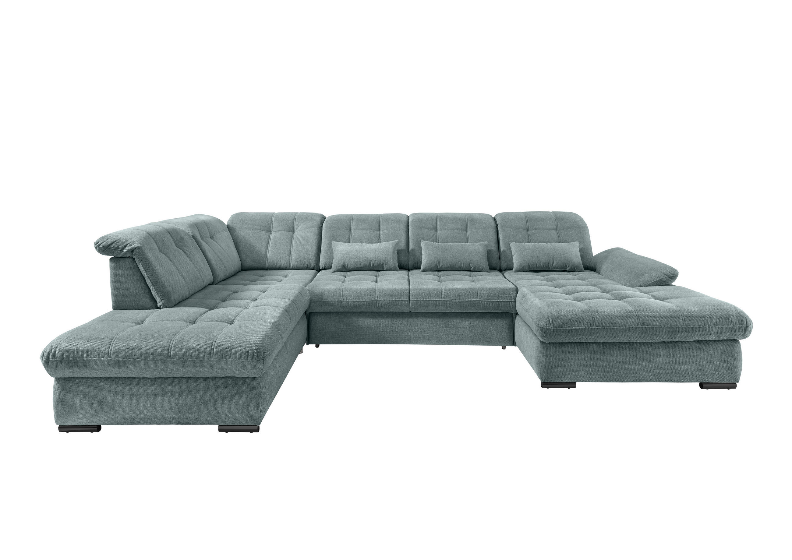 WOHNLANDSCHAFT  Chenille Blau  - Blau/Schwarz, Modern, Textil/Metall (252/387/184cm) - Livetastic
