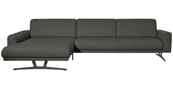 ECKSOFA in Echtleder Grau  - Anthrazit/Grau, KONVENTIONELL, Leder/Metall (182/324cm) - Ambiente