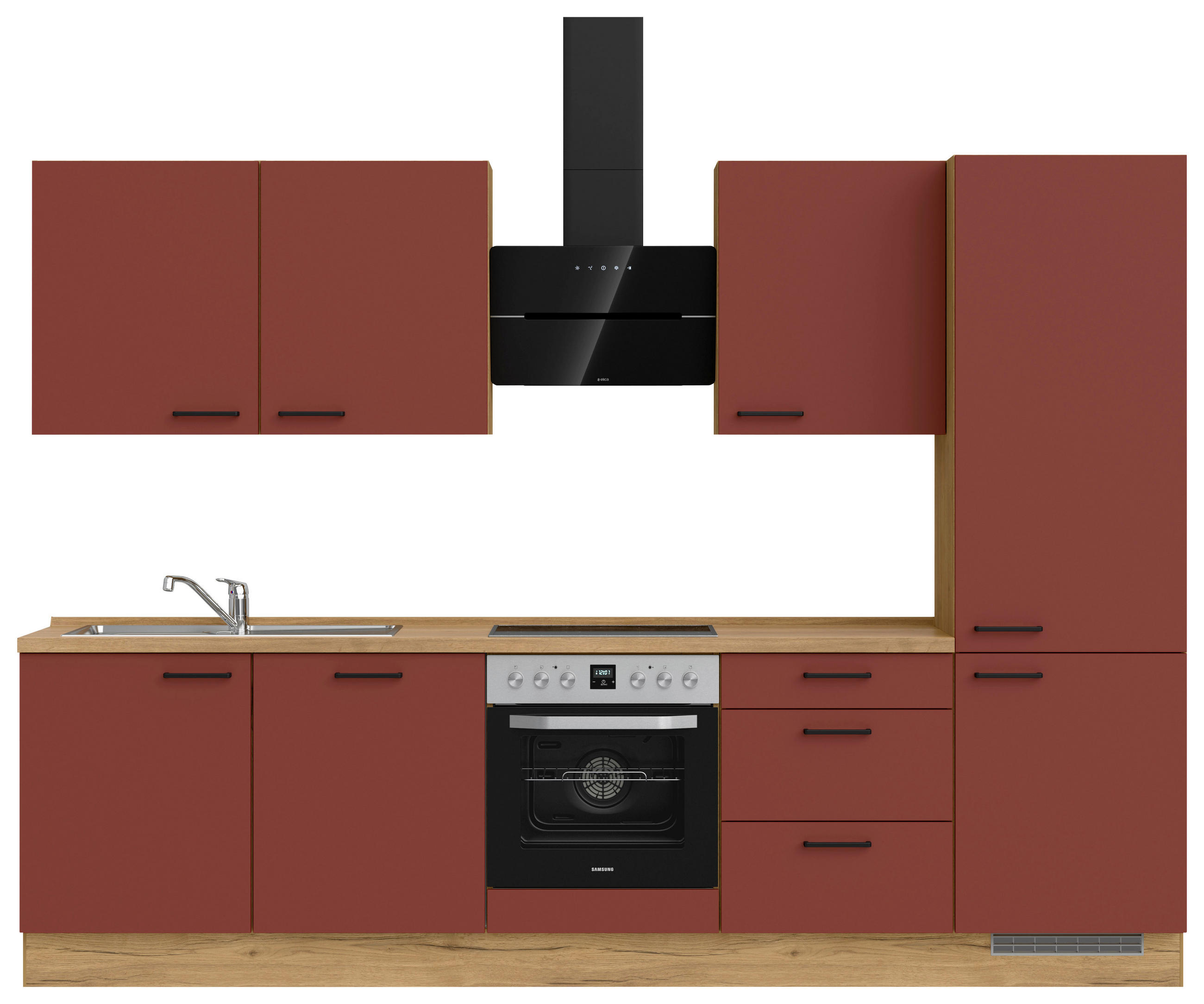 KÜCHENLEERBLOCK 300 cm   in Rot, Eichefarben  - Eichefarben/Rot, MODERN, Holzwerkstoff/Metall (300cm) - Nobilia