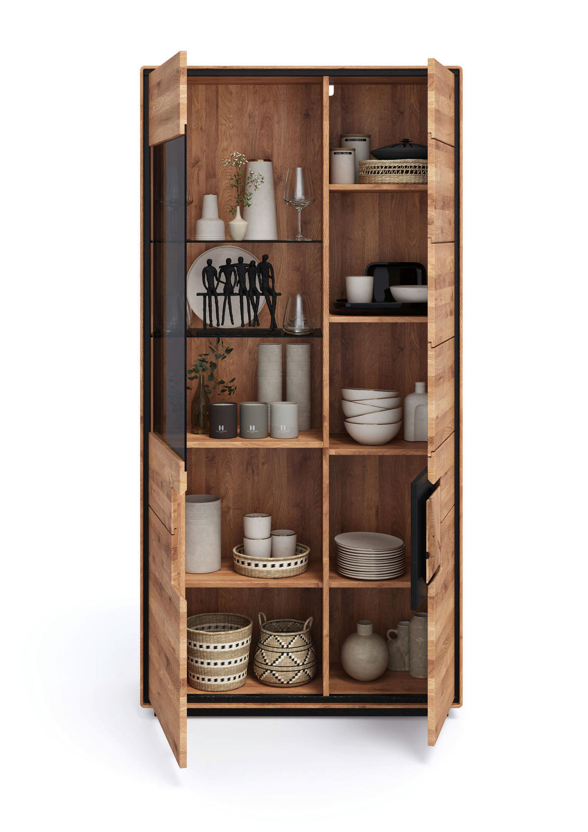 VITRINE  in massiv Wildeiche Schwarz, Wildeiche  - Wildeiche/Schwarz, Basics, Holz (100/203/40cm) - Livetastic