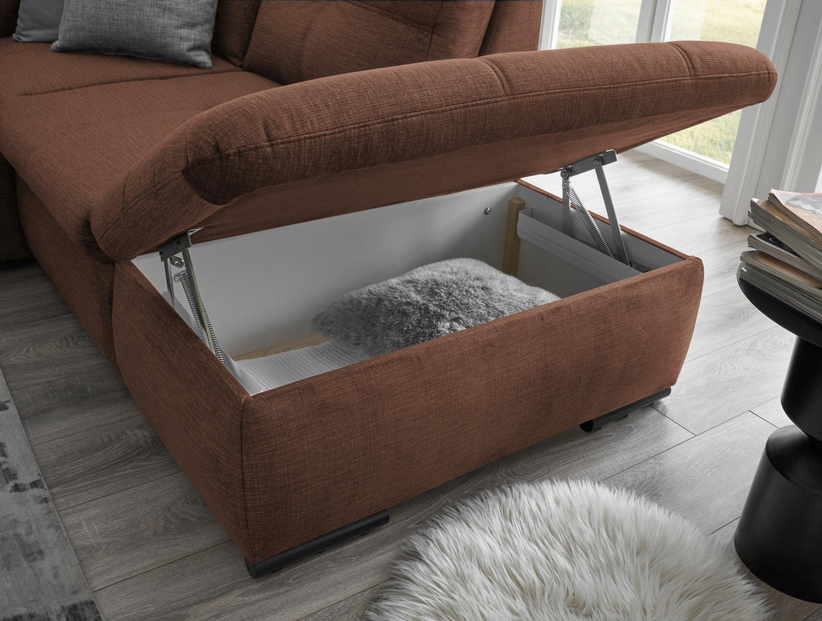 WOHNLANDSCHAFT in Mikrovelours Kupferfarben  - Schwarz/Kupferfarben, Konventionell, Kunststoff/Textil (127/334/217cm) - Carryhome