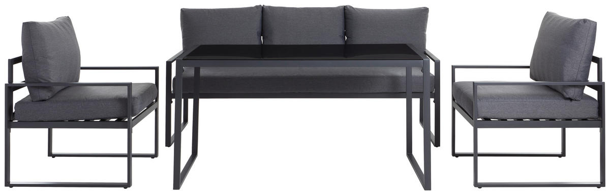 DINING-LOUNGESET  4-teilig  - Anthrazit/Schwarz, Modern, Glas/Textil (317/67/139cm) - Ambia Garden