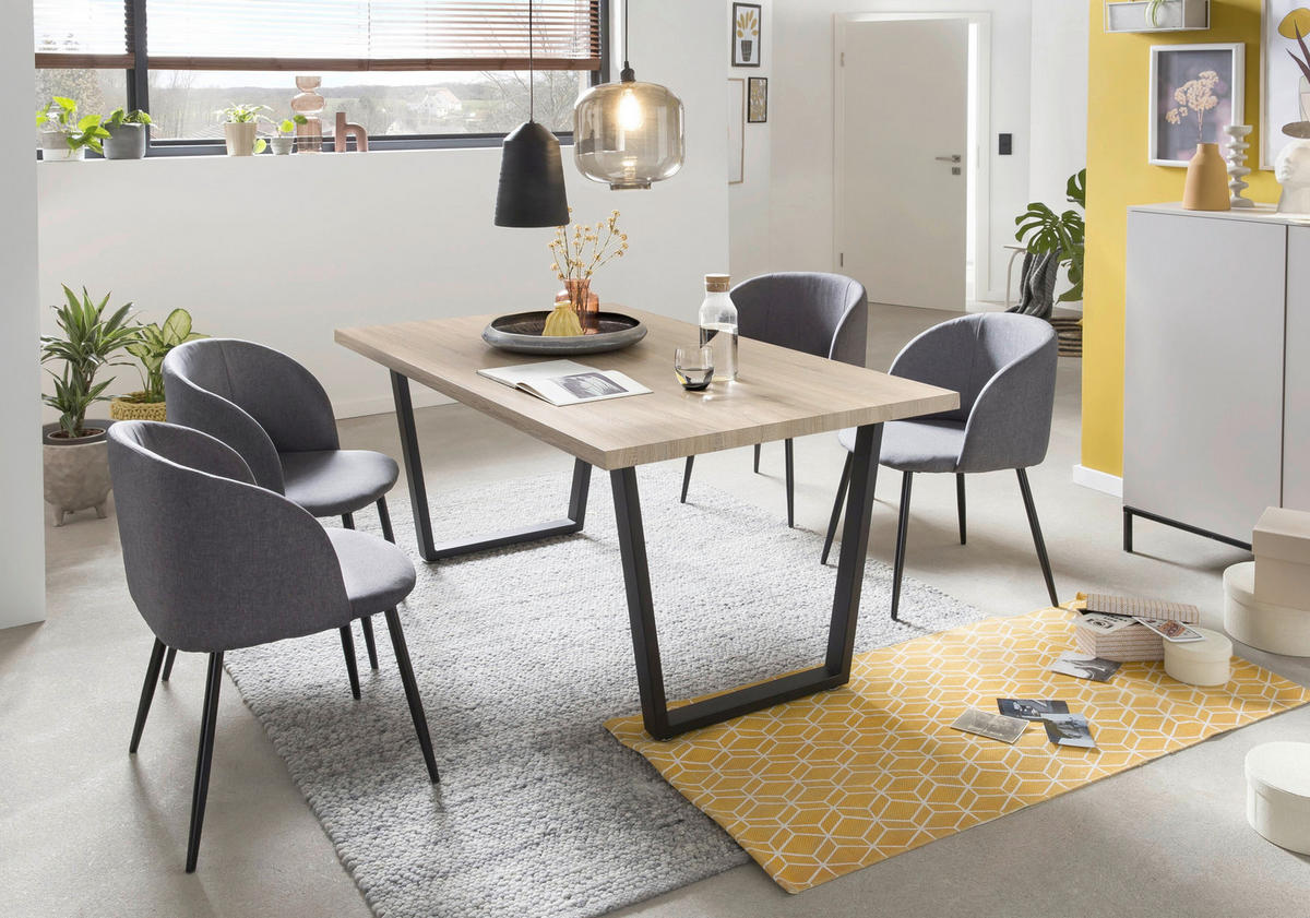 ESSTISCH rechteckig Naturfarben, Schwarz  - Schwarz/Naturfarben, Design, Holzwerkstoff/Metall (160/90/75cm) - Livetastic