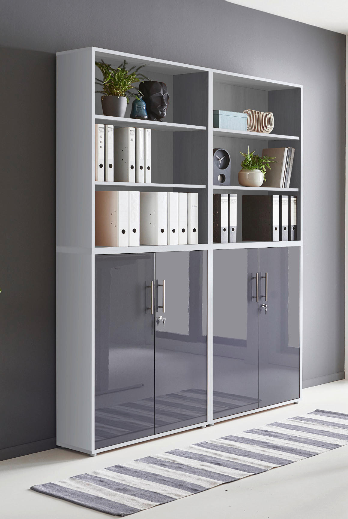 AKTENSCHRANK Grau, Anthrazit Hochglanz  - Anthrazit Hochglanz/Grau, MODERN, Holzwerkstoff (168,8/227,2/33cm) - MID.YOU