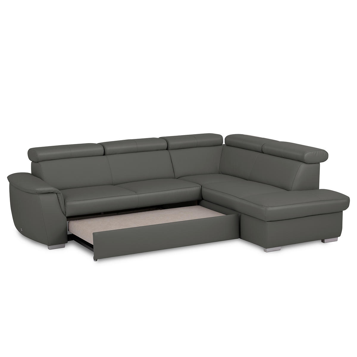 ECKSOFA  in Lederlook Echtleder Anthrazit  - Anthrazit/Silberfarben, Leder/Holz (262/211cm) - Celina Home
