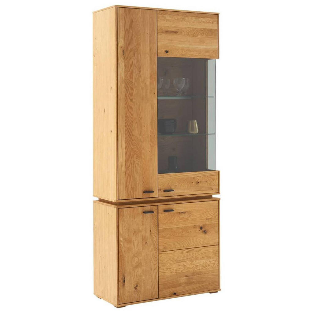 Thumbnail - Mid.you Vitrine, Wildeiche, Metall, Wildeiche, furniert, massiv, 10 Fächer, 83x202x38 cm, Made in EU, Wohnzimmer, Wohnwä...