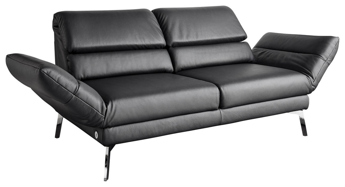 2-SITZER-SOFA Echtleder Schwarz  - Chromfarben/Schwarz, Design, Leder/Metall (178-226/82/96-177cm) - Dieter Knoll